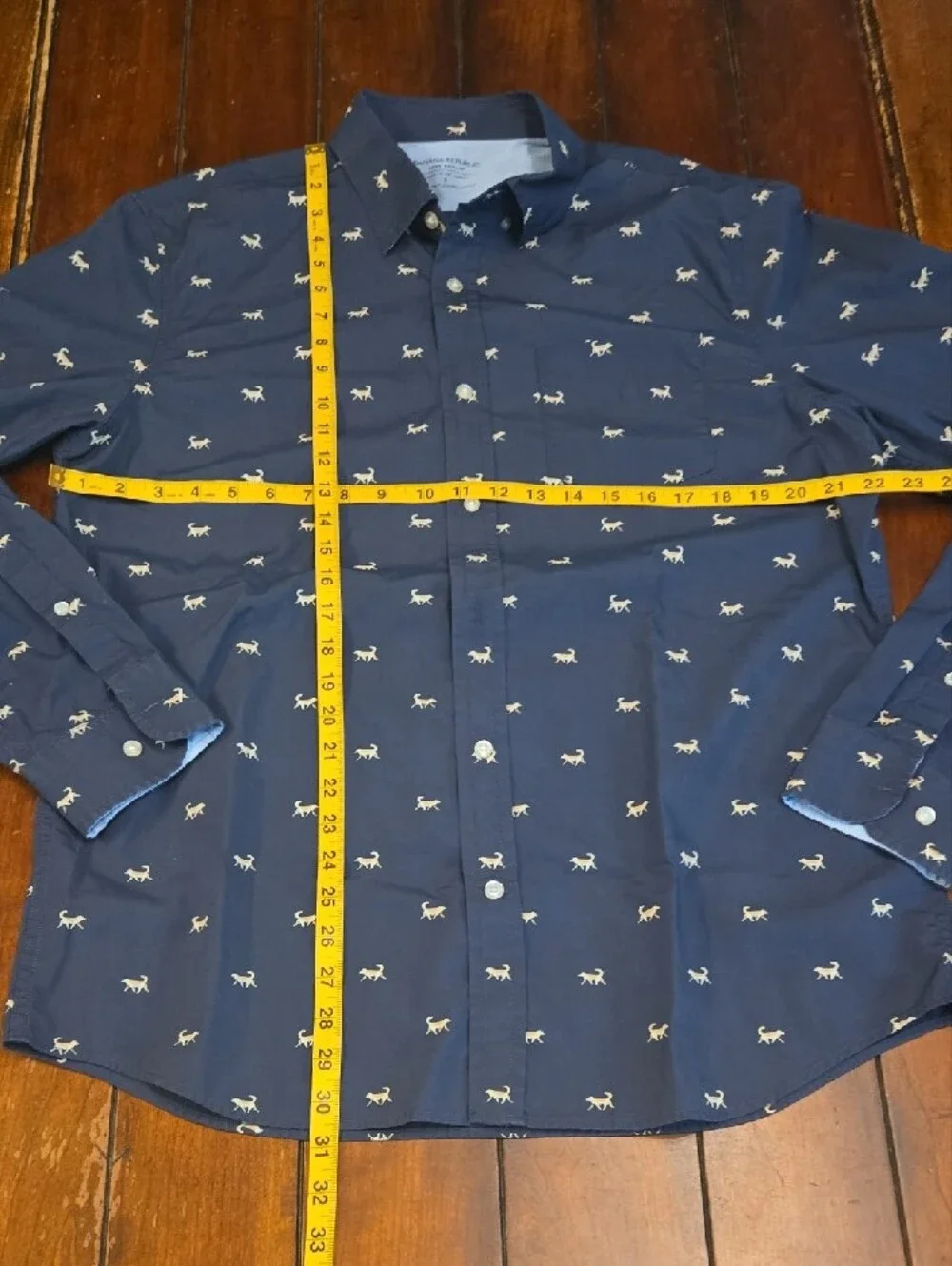 Banana Republic Navy Button-Down Shirt with Cream Dog Motif